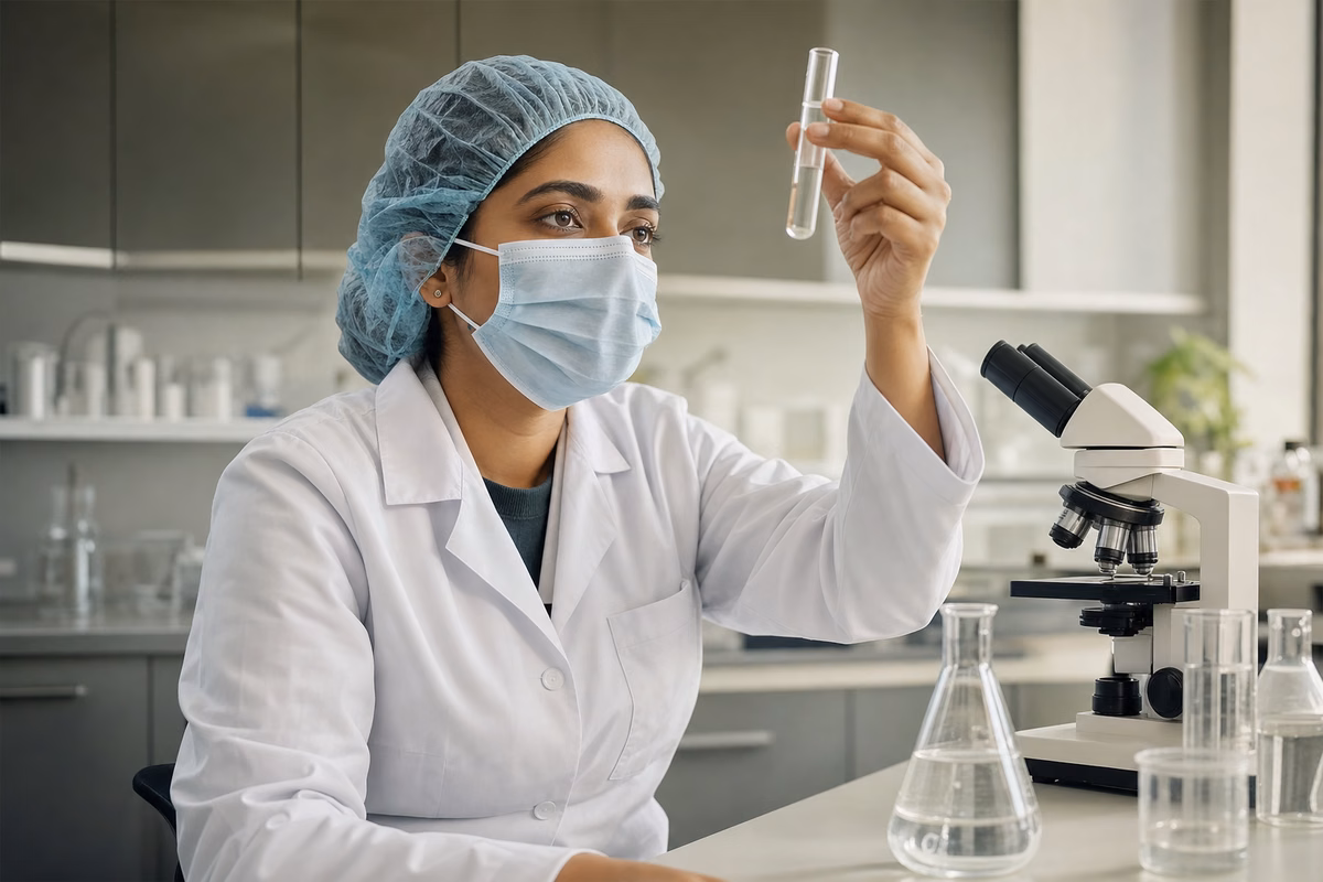 Researcher analyzing a sample in a laboratory
