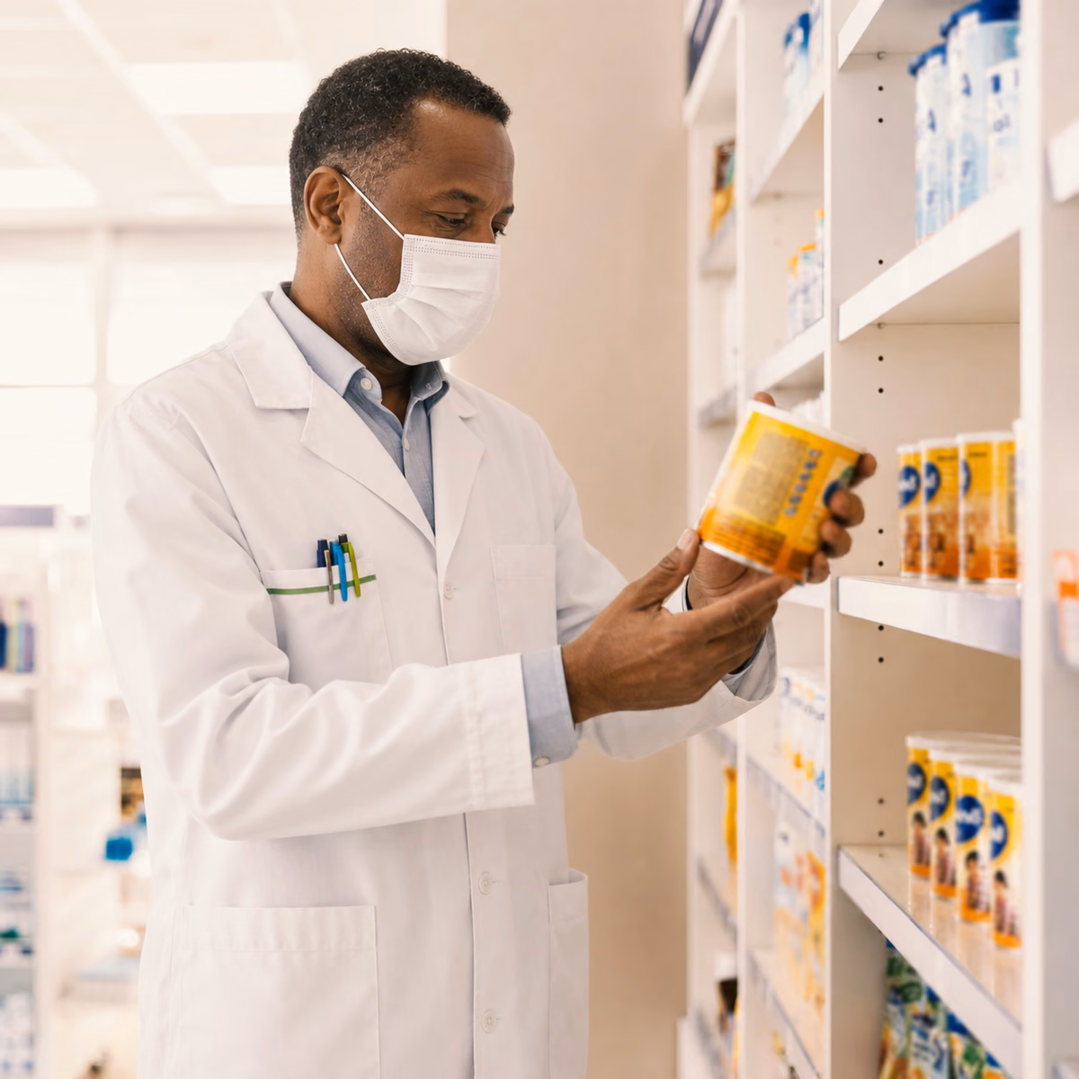 Pharmacist inspecting prescription medicine